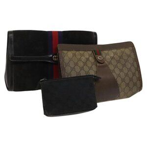 GUCCI GG Canvas Supreme Line Bag PVC Suede 3 Set Beige Black Auth ti3153